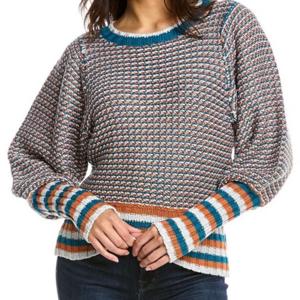 Ramy Brook Hadar Striped Sweater Blue, Brown, White Size Xs